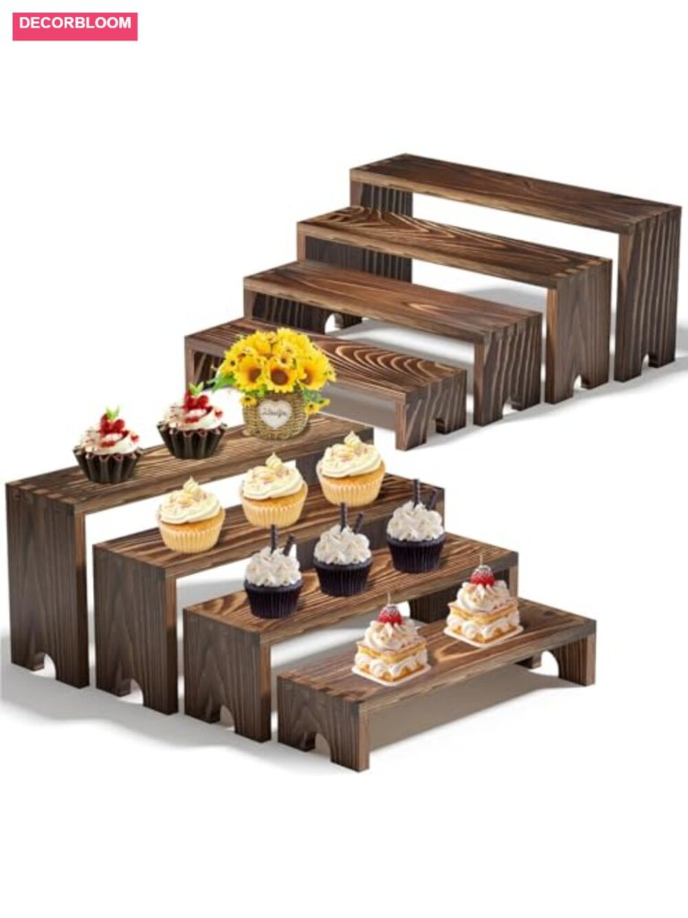 2 Set Stackable Wooden Cupcake Stand Tiered Riser Display Stands Vendor Booth